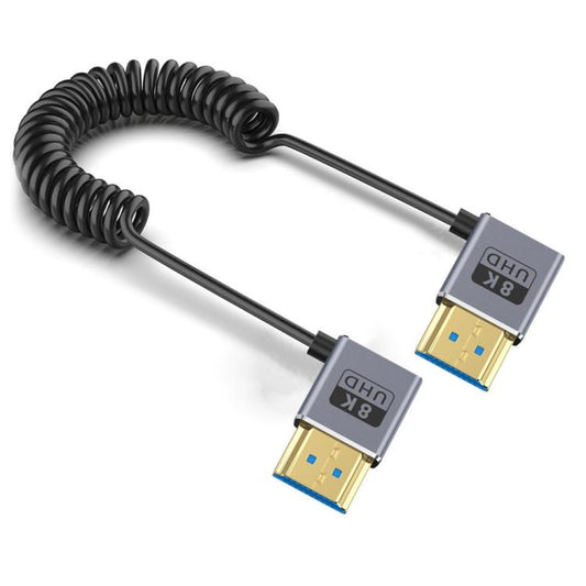 0.7m 8K HDMI 2.1 Coiled Coaxial Cable - Right & Left Elbow Right to Right Elbow