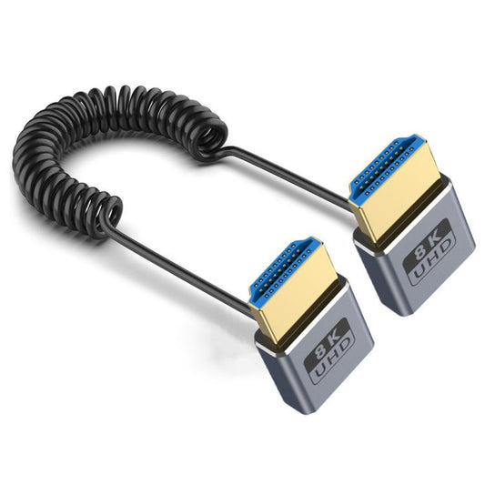 0.7m Coiled Coaxial 8K HDMI 2.1 Cable - Flexible & Durable Up to Up Elbow
