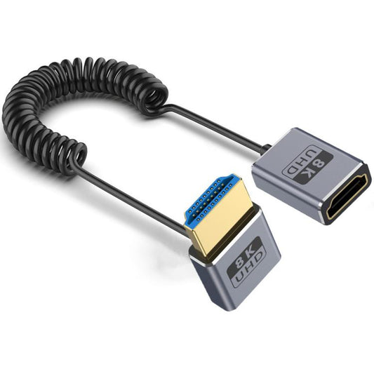 0.7m 8K Coiled HDMI 2.1 Cable with Multiple Elbow Options Male to Female Up Elbow
